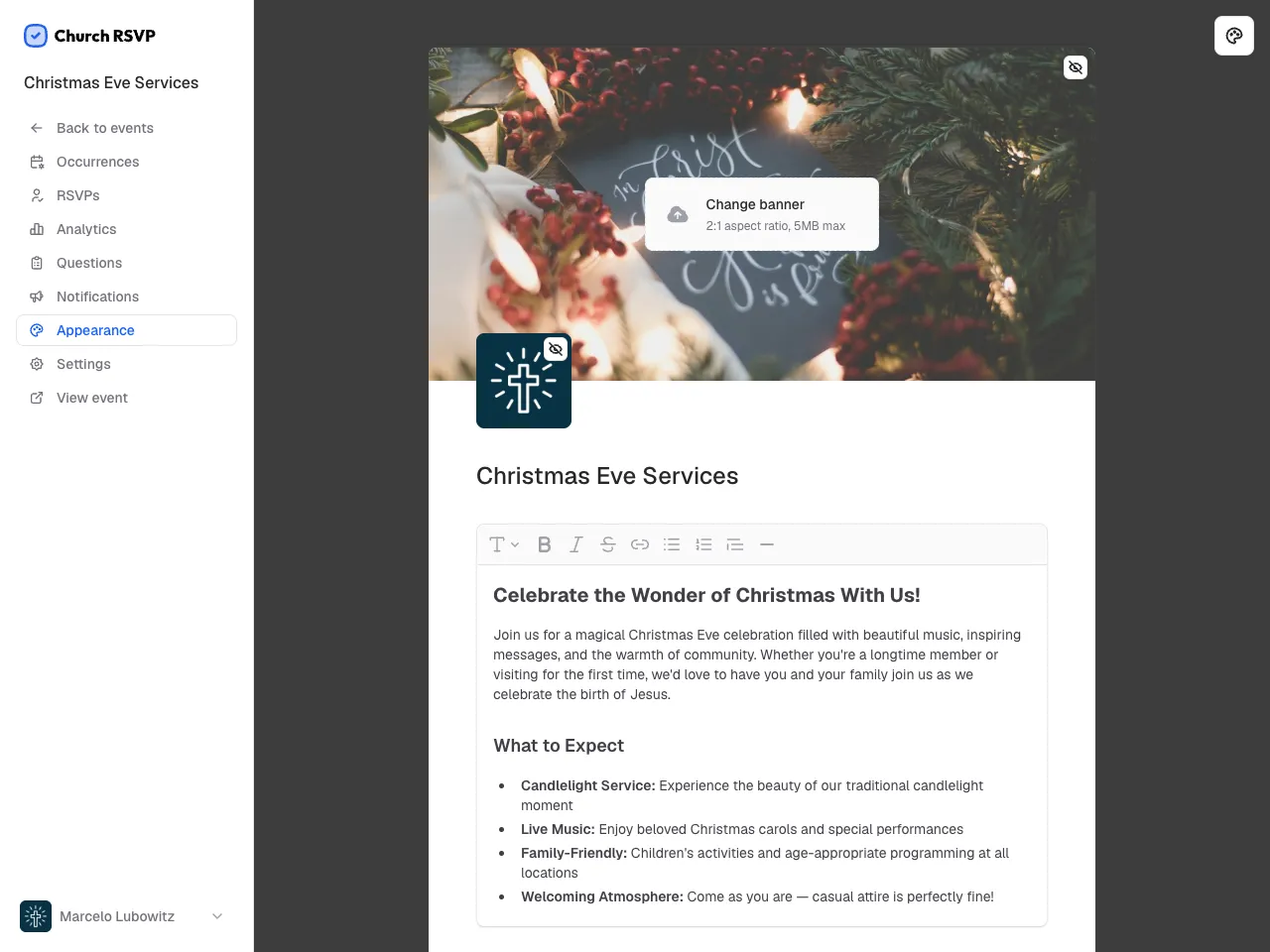 Branded event pages your guests will actually use
